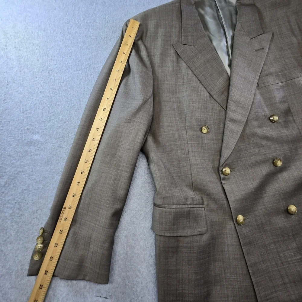Vintage Lai Chow Tailors Suit Jacket Mens 44R Beige Check Double-Breasted 80s